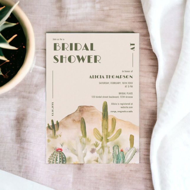 Möhippan Boho Desert Cactus Arizona Inbjudningar (Boho Desert Cactus Arizona bridal shower Invitation on beige)