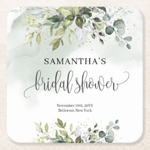 Möhippan Boho Eucalyptus greenery grenar guld Underlägg Papper Kvadrat