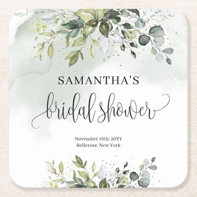 Möhippan Boho Eucalyptus greenery grenar guld Underlägg Papper Kvadrat (Framsidan)