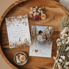 Möhippan Boho Fall Rustic Wildblomfoto Inbjudningar