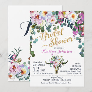 Möhippan Boho Longhorn Cow Skull Blommigt Inbjudningar