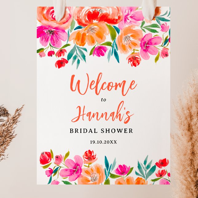 Möhippan Boho orange blommigt Wildblommor Välkomme Poster (Boho orange floral wildflowers bridal welcome poster)
