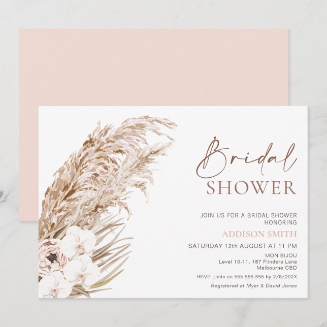 Möhippan Boho Pampas Grass Orchards Blommigt Inbjudningar (Fram/baksida)