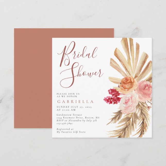 Möhippan Boho Pampas Grass Terracotta Inbjudningar (Fram/baksida)