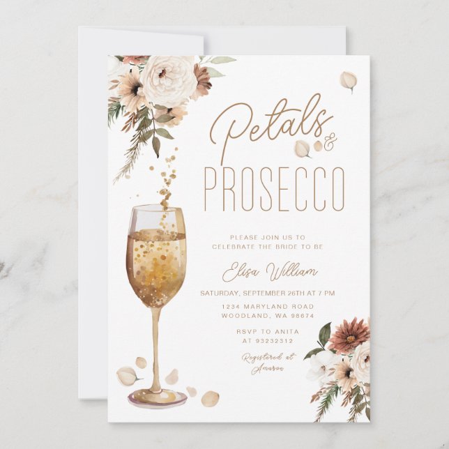 Möhippan Boho Pampas Petals och Prosecco Inbjudningar (Framsida)