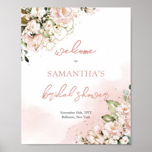 Möhippan Boho rosa guld blommigt välkomnas Poster