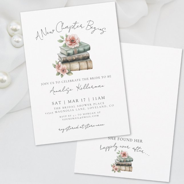 Möhippan bok New Chapter Blommigt Inbjudningar (Book New Chapter Floral Bridal Shower Invitation)