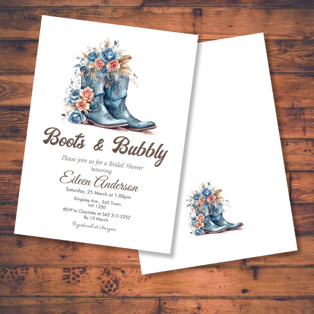 Möhippan Boots & Bubly Cowgirl Blue Boots Inbjudningar (Boots & Bubbly Cowgirl Blue Boots Bridal Shower Invite)