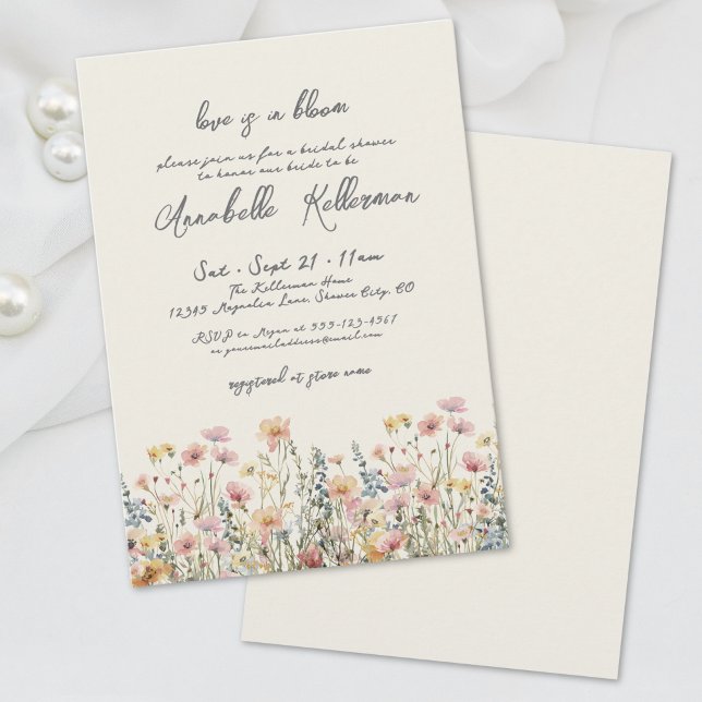 Möhippan Botaniska höstblommor Inbjudningar (Botanical Autumn Wildflowers Bridal Shower Invitation)