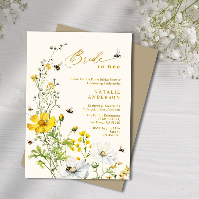 Möhippan Bride to Bee Garden Wildblommor Inbjudningar (Bride to Bee Garden Wildflowers Bridal Shower Invitation)