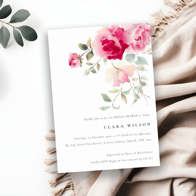 Möhippan Bright Boho Red Rosa ros Blommigt Inbjudningar (Skapare uppladdad)