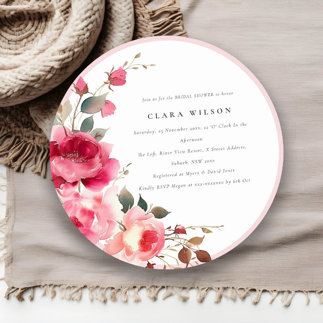 Möhippan Bright Boho Red Rosa ros Flowers Inbjudningar (Skapare uppladdad)