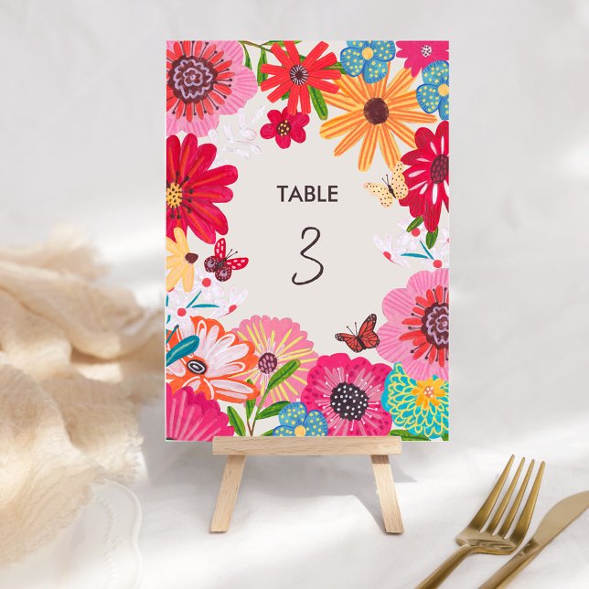 Möhippan Bright Wildblomma Bordsnummer (Bright Wildflower Bridal Shower Table Number)