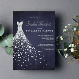 Möhippan Bröllop Dress Navy Blue Chalkboard Inbjudningar