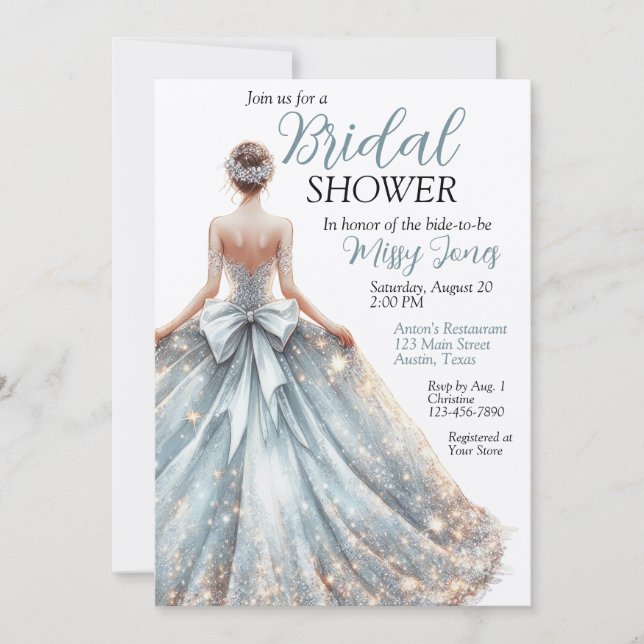 Möhippan Bröllop Gown, mousserande vacker Inbjudningar (Framsida)