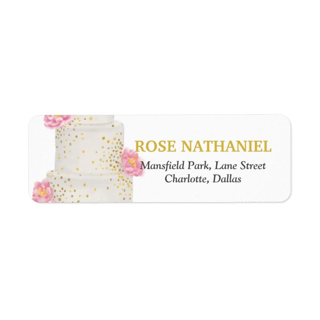 Möhippan Bröllop Watercolor Cake Returadress Etikett (Framsidan)