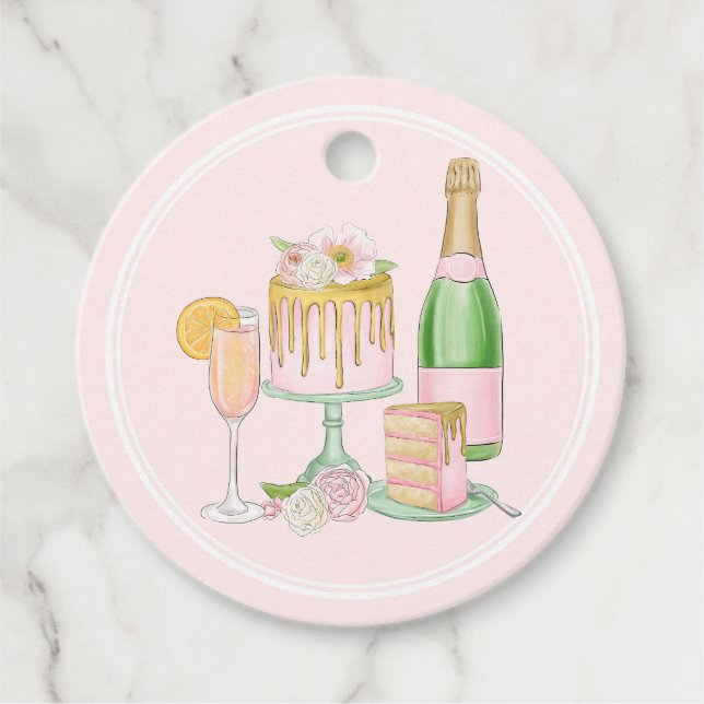 Möhippan Brunch av vattenfärgen Champagne och driv Gåvor Etiketter (Framsida)