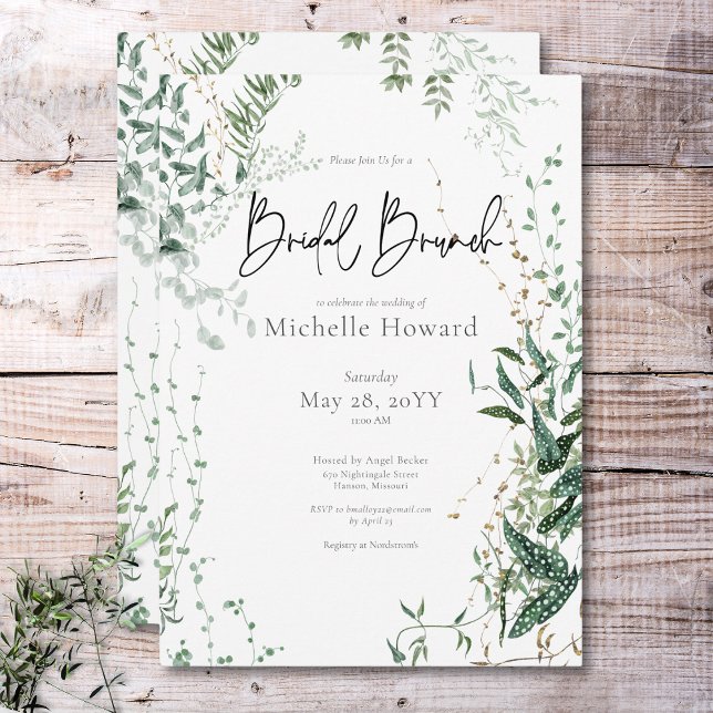 Möhippan Brunch för den känsliga moderna tropiska  Inbjudningar (Delicate Modern Tropical Rainforest Bridal Brunch Invitation)