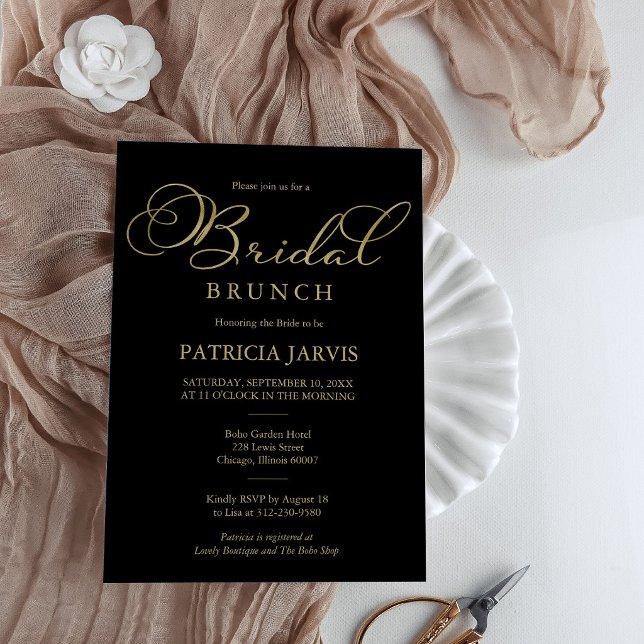 Möhippan Brunch för elegant Black Gold Foil Script Inbjudningar (Skapare uppladdad)