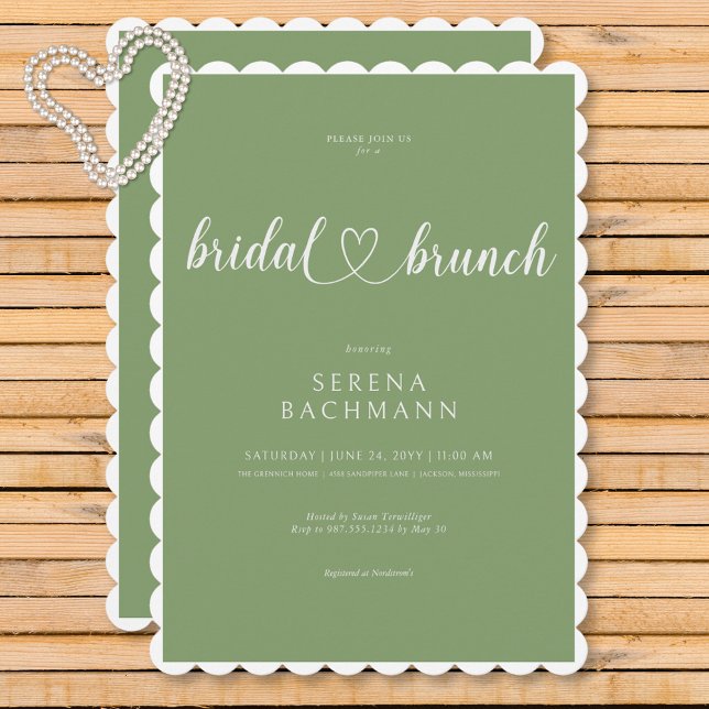 Möhippan Brunch för Modern Romantic Minimal Sage G Inbjudningar (Modern Romantic Minimal Sage Green Bridal Brunch Invitation)