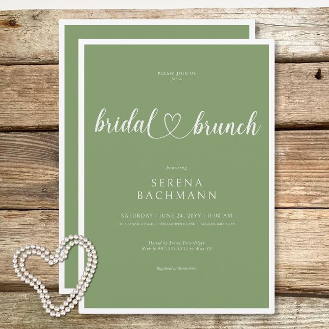 Möhippan Brunch för Modern Romantic Minimal Sage G Inbjudningar (Modern Romantic Minimal Sage Green Bridal Brunch Invitation)
