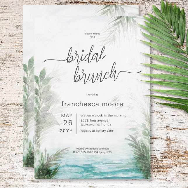 Möhippan Brunch för Modern Tropiska havet och Hand Inbjudningar (Modern Tropical Sea & Palms Bridal Brunch Invitation)