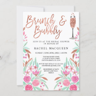 Möhippan Brunch och Bubly Blommigt Glitter Inbjudningar
