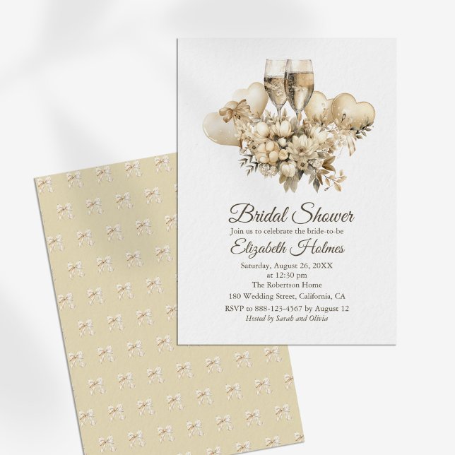 Möhippan Brunch och BubLY Champagne Flowers Inbjudningar (Brunch and Bubbly Champagne Flowers Bridal Shower Invitation on a sunny white table.)