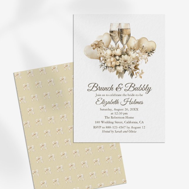 Möhippan Brunch och BubLY Champagne Flowers Inbjudningar (Brunch and Bubbly Champagne Flowers Bridal Shower Invitation on a sunny white table.)