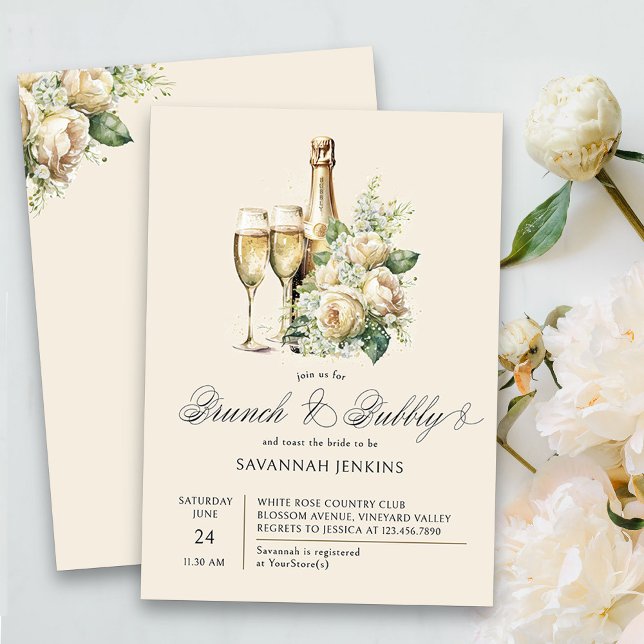 Möhippan Brunch och BubLY Champagne Ro Inbjudningar (Brunch & Bubbly Champagne Bridal Shower Invitation on cream)
