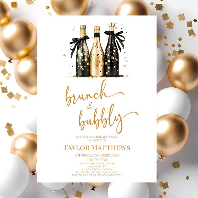 Möhippan Brunch och Bubly Guld Champagne Inbjudningar (Skapare uppladdad)