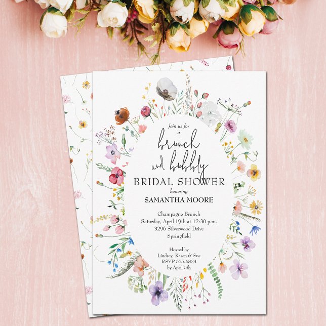 Möhippan Brunch och Bubly Wildblomma Inbjudningar (Brunch and Bubbly Wildflower Bridal Shower Invitations - INSTANT DOWNLOAD and/or PRINTED)