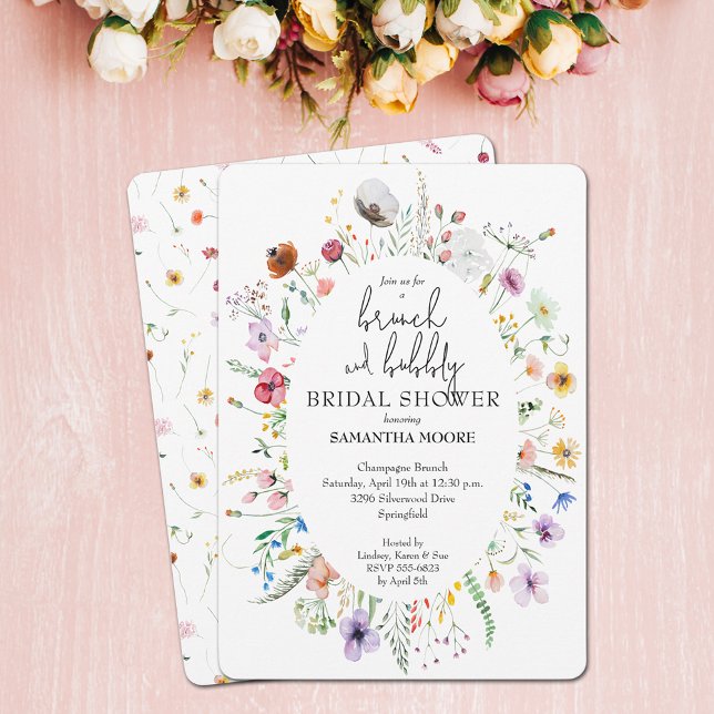 Möhippan Brunch och Bubly Wildblomma Inbjudningar (Brunch and bubbly wildflowers bridal shower invitations - PRINTED and/or INSTANT DOWNLOAD)