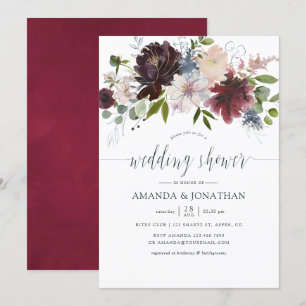 Möhippan Burgundy and Navy Blommigt Inbjudningar