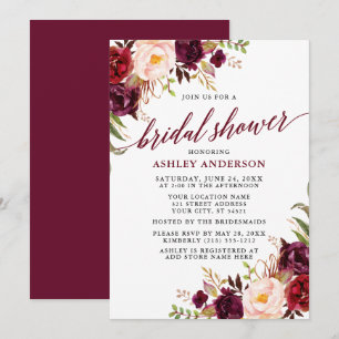 Möhippan Burgundy Blommigt Modern Calligraphy  Inbjudningar