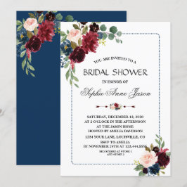 Möhippan Burgundy Navy Blue Blommigt Ram Inbjudningar