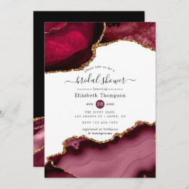 Möhippan Burgundy och Guld Agate Inbjudningar