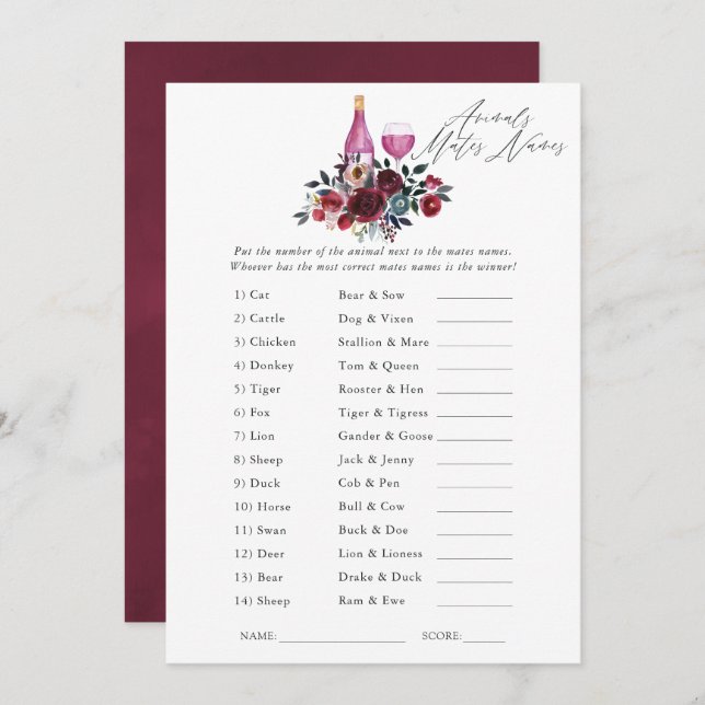 Möhippan Burgundy och Navy Vin Tasting Inbjudningar (Fram/baksida)