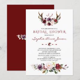 Möhippan Burgundy  Plum Blommigt Antlers  Inbjudningar