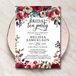 Möhippan Burgundy Tea Party Blommigt Inbjudningar