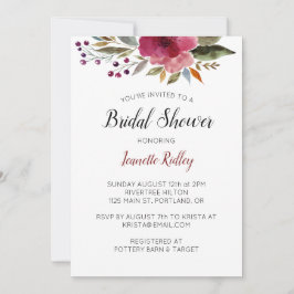 Möhippan Burgundy Watercolor Flowers Inbjudningar