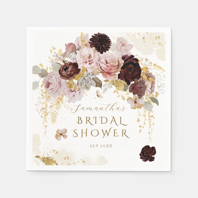 Möhippan Burgundy WildblomGarden Blommigt Pappersservett (Framsidan)