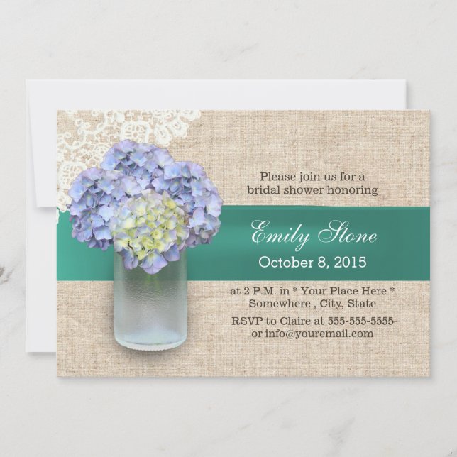 Möhippan Burlap Hydrangea & Mason Burk Inbjudningar (Framsida)