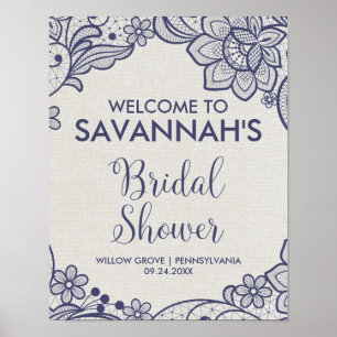 Möhippan Burlap och Navy Snöre Blommigt Välkommen Poster