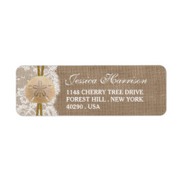 Möhippan Burlap, Snöre och Sand Dollar Beach Returadress Etikett