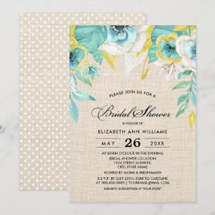 Möhippan Burlap Struktur i Mint Gult Blommigt Inbjudningar
