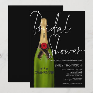Möhippan Champagne Flaska White Script Black Inbjudningar
