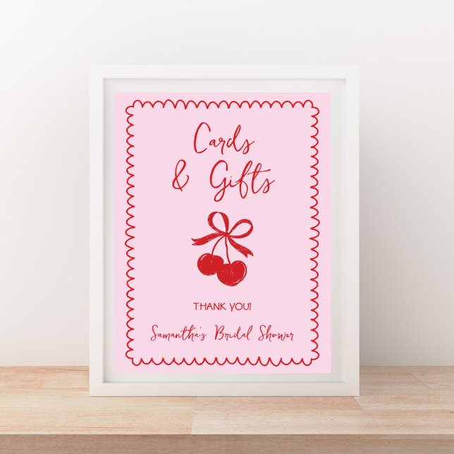 Möhippan Cherry Bow Hand plockade Poster (Cards & Gifts Cherry Bow Hand Drawn Bridal Shower Poster)