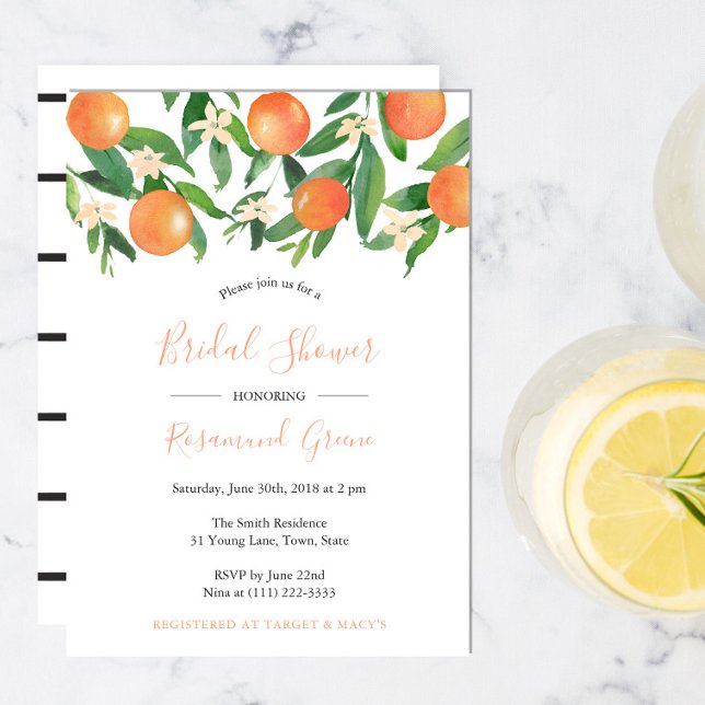 Möhippan Citrus Black Modern Calligraphy Inbjudningar (Skapare uppladdad)