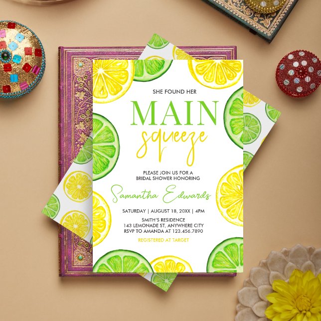 Möhippan Citrus Lemon Lime, huvudsäte Inbjudningar (Citrus Main Squeeze Bridal Shower Invitation)